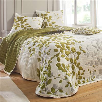 Jeté de lit tissé jacquard motif végétal