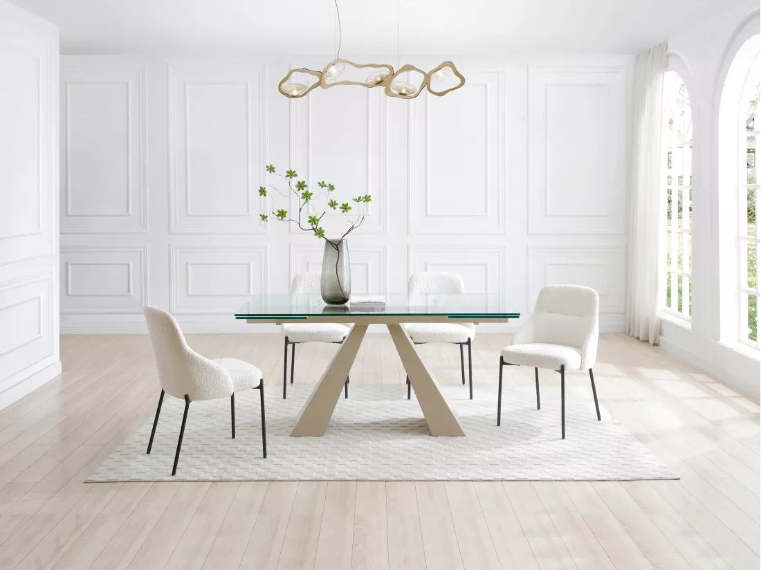 Table à manger extensible 6 à 10 personnes en verre trempé et métal beige - Transparent - LOZIPA de Maison Céphy