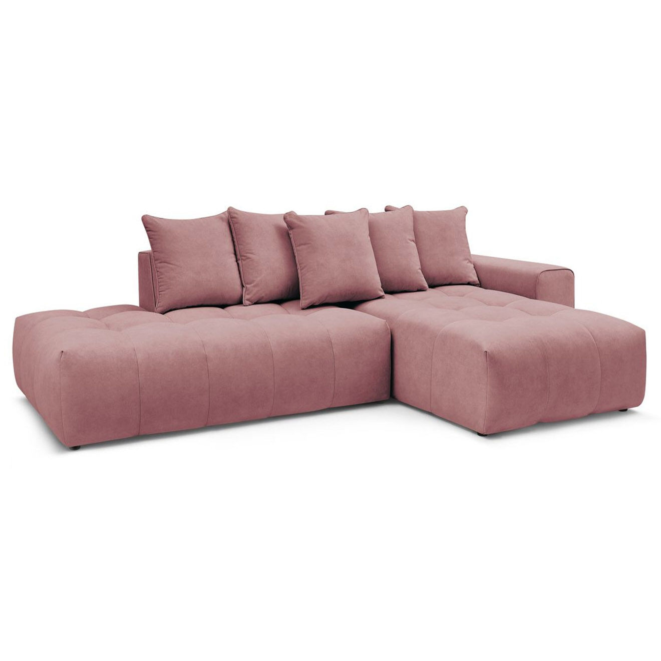 Bobochic Canapé d'angle fixe mont-blanc velours angle droit rose - 313x176x97 cm