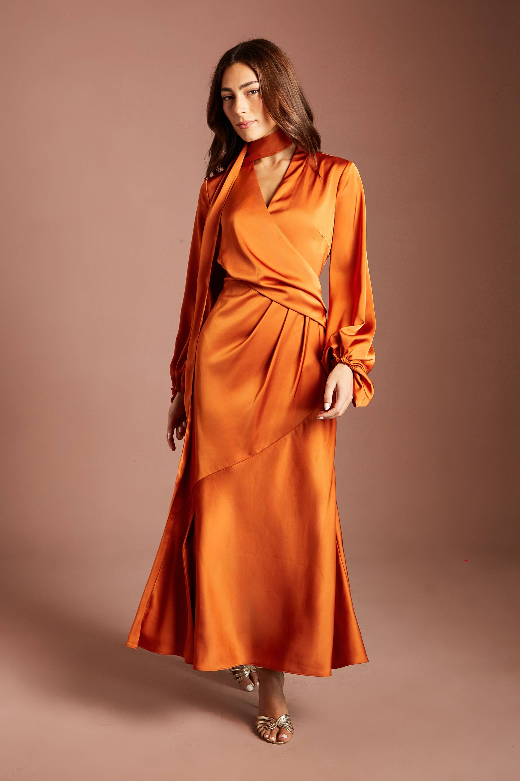 Coast Robe Midi En Satin À Corsage Cache-cœur Et Manches Bouffantes
