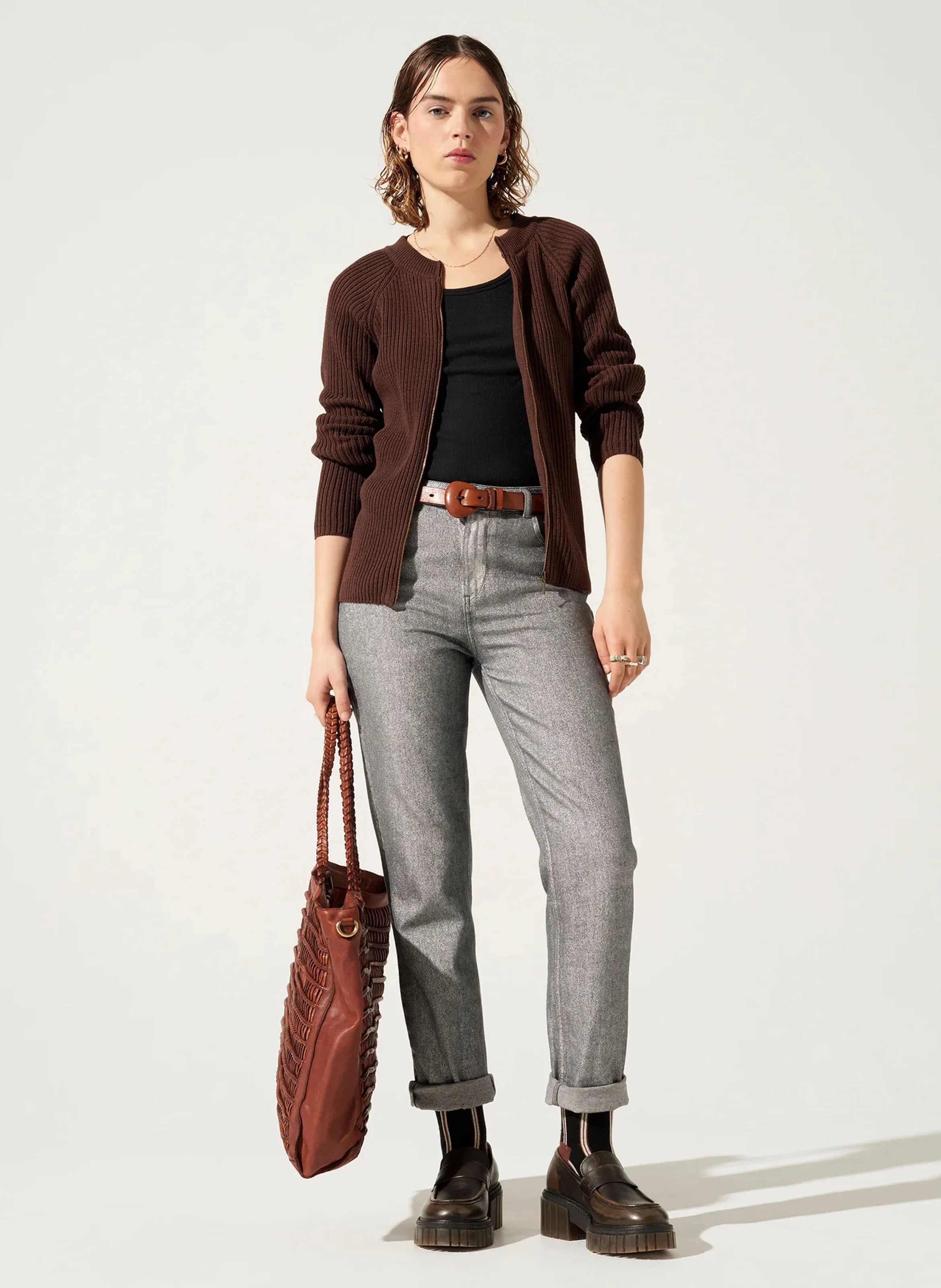 SARA - Jean slim taille haute en coton | Gris