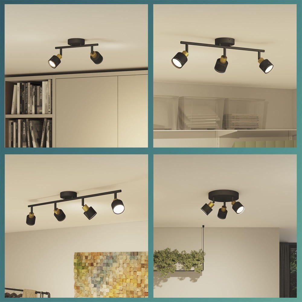 Niall wand- en plafondlamp in zwart en goud GU10