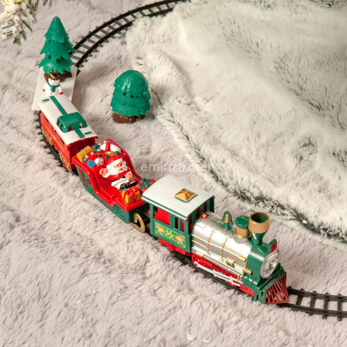 Train électrique, lumineux et musical à piles (90 cm) Merry Xmas