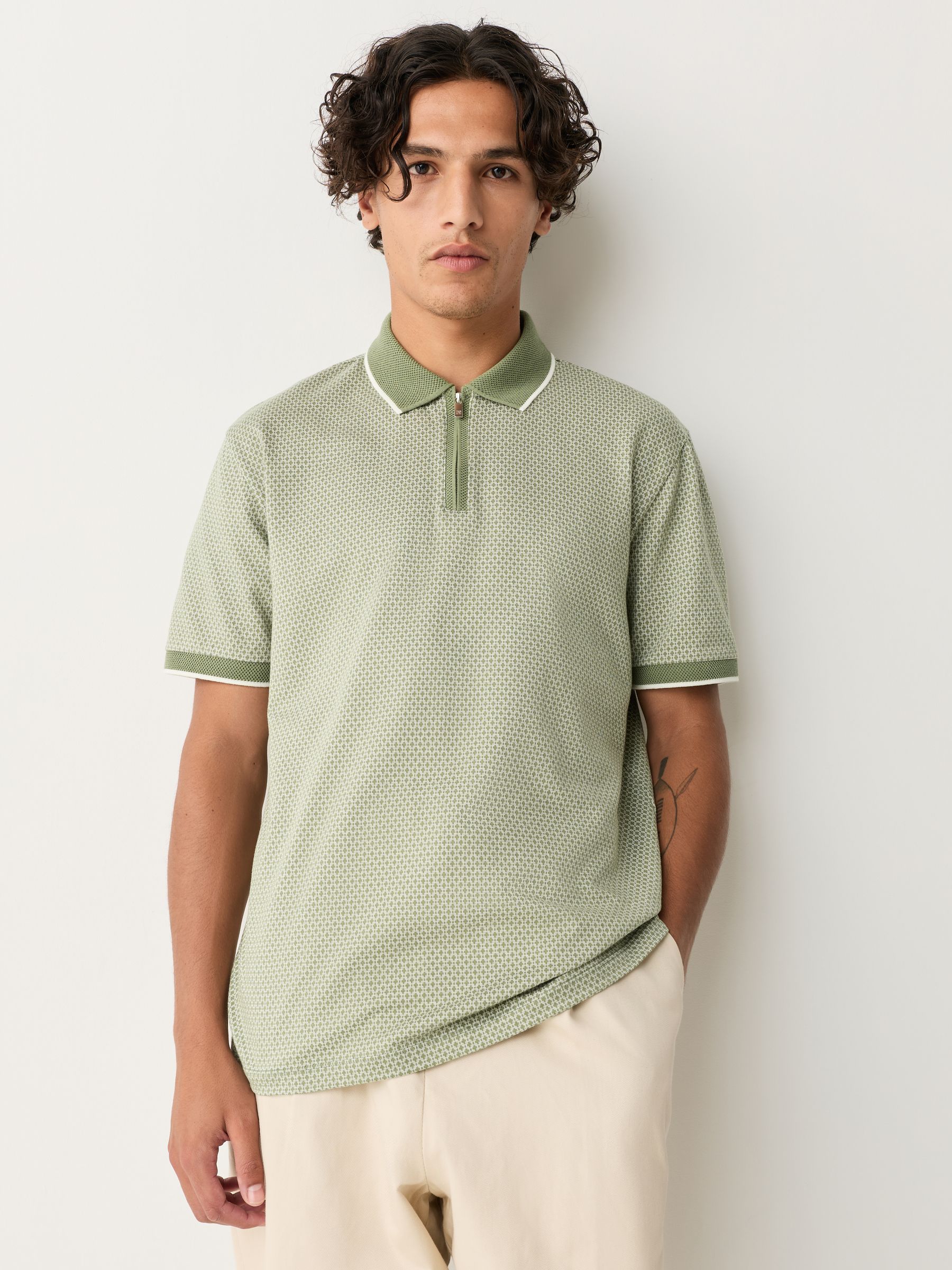 Grijs-groen - Modieus poloshirt met kwartrits