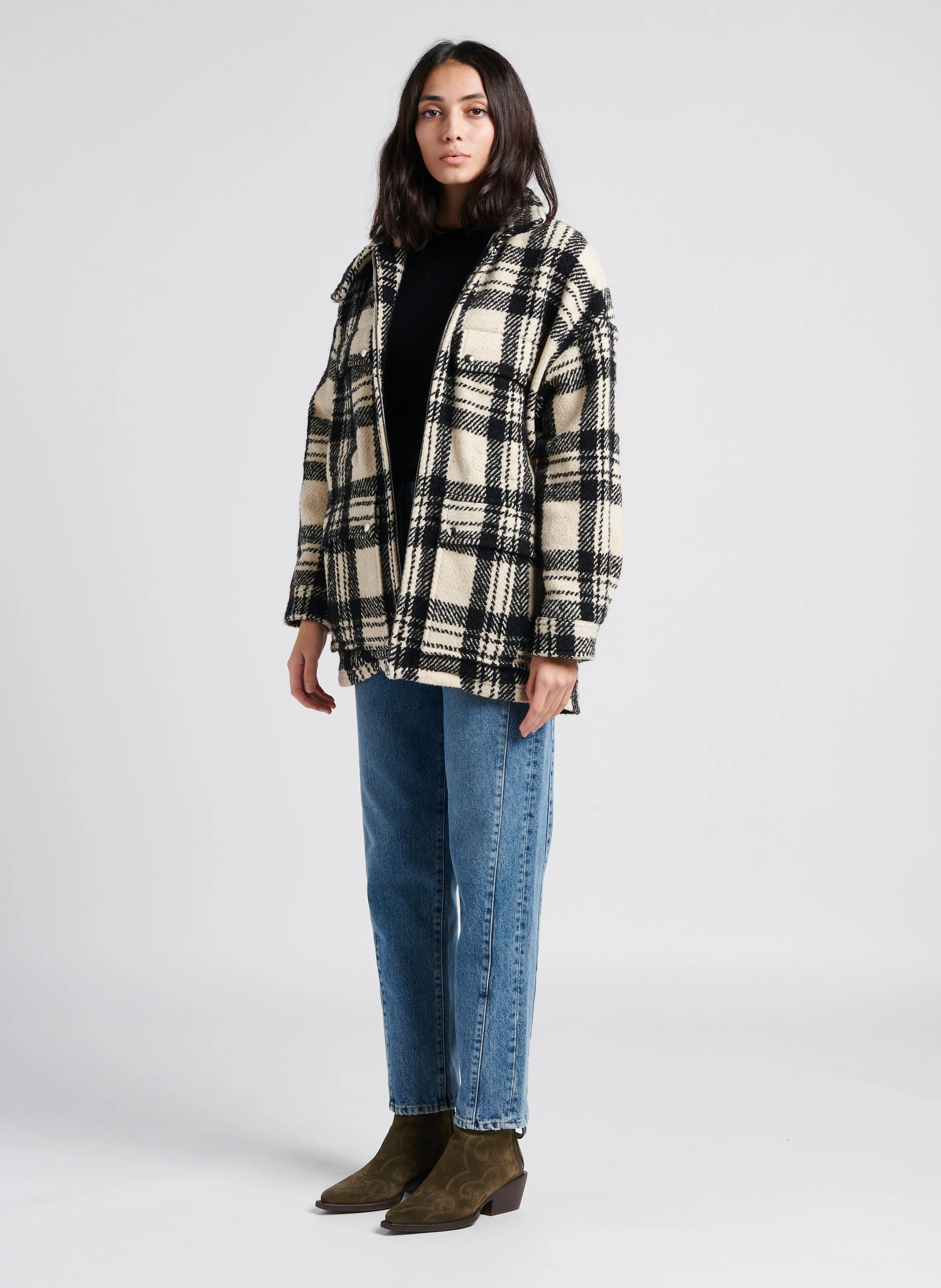 XANA - Manteau col montant en laine mélangée| Noir