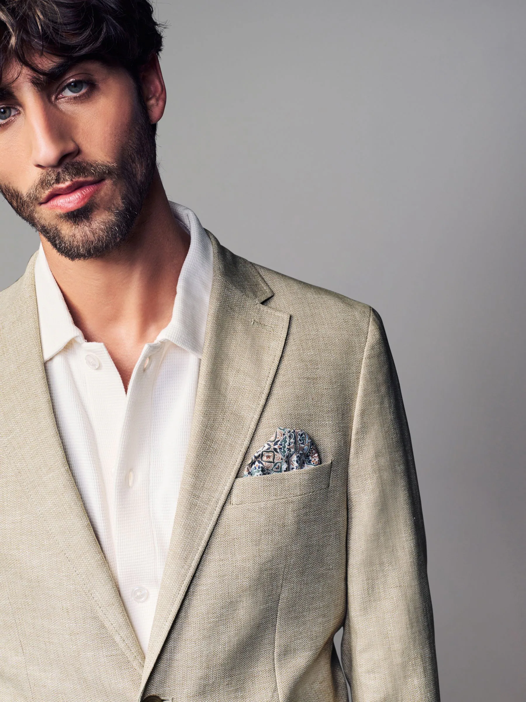 Pastelgeel - Normale Pasvorm - Blazer van linnenmix met textuur
