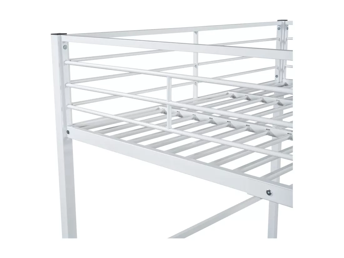 Lit mezzanine 140x200cm en métal - avec étagères et échelle de sécurité - Blanc (matelas non inclus)