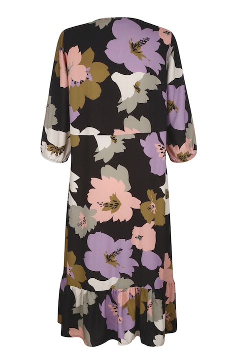 Kleid, XL Blumenmuster, Tunika-Ausschnitt, 3/4-Ärmel