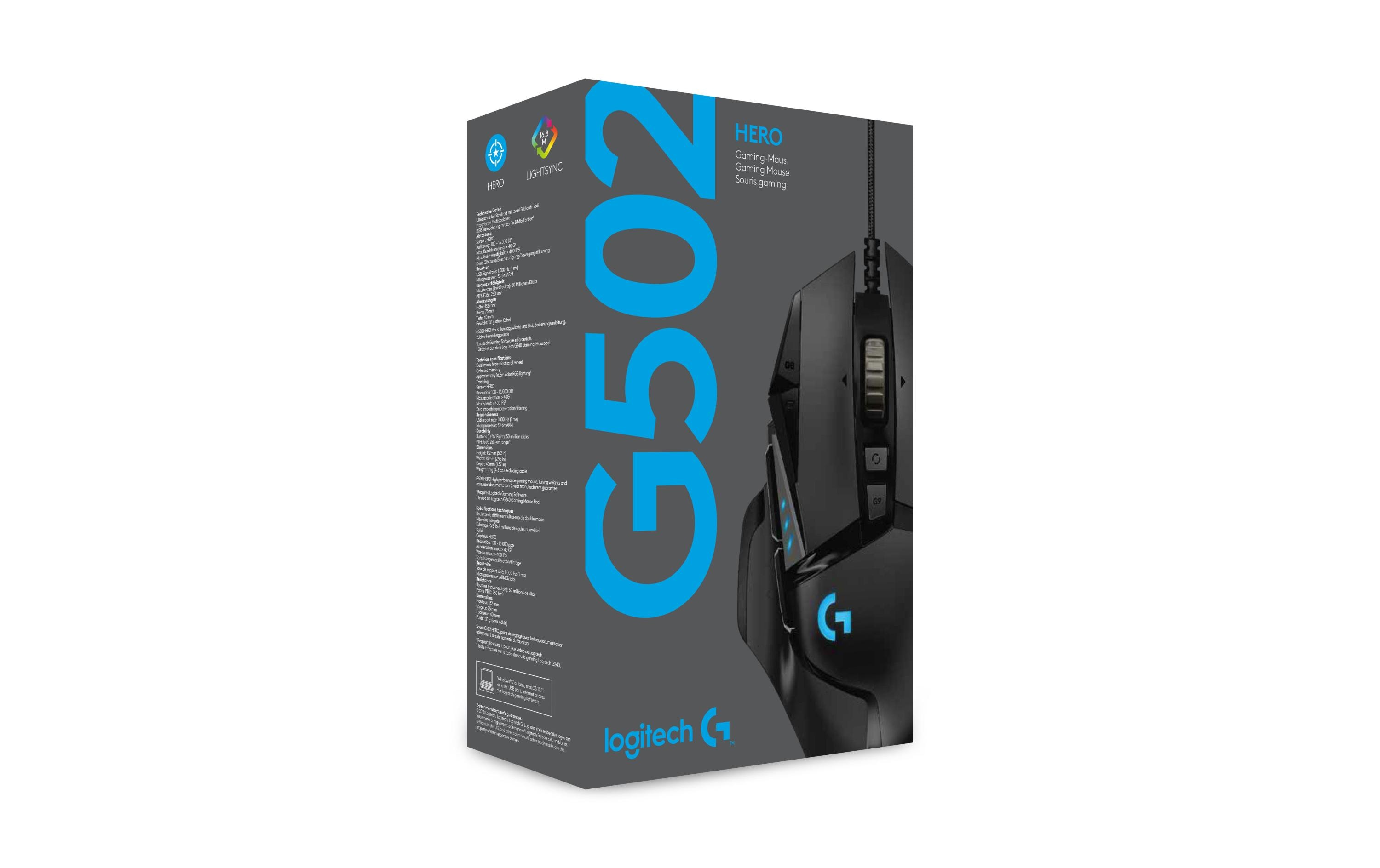 Gaming-Maus G502 HEROHochpräzise Gaming-Maus mit justierbarem Handling und RGB-Beleuchtung