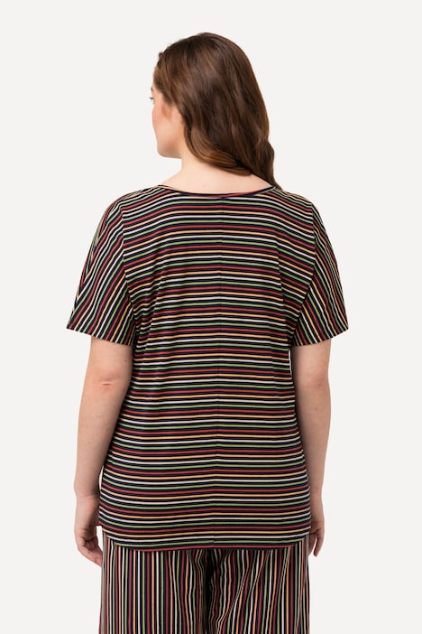 Schlafanzug-Shirt, Streifen, V-Ausschnitt, Halbarm
