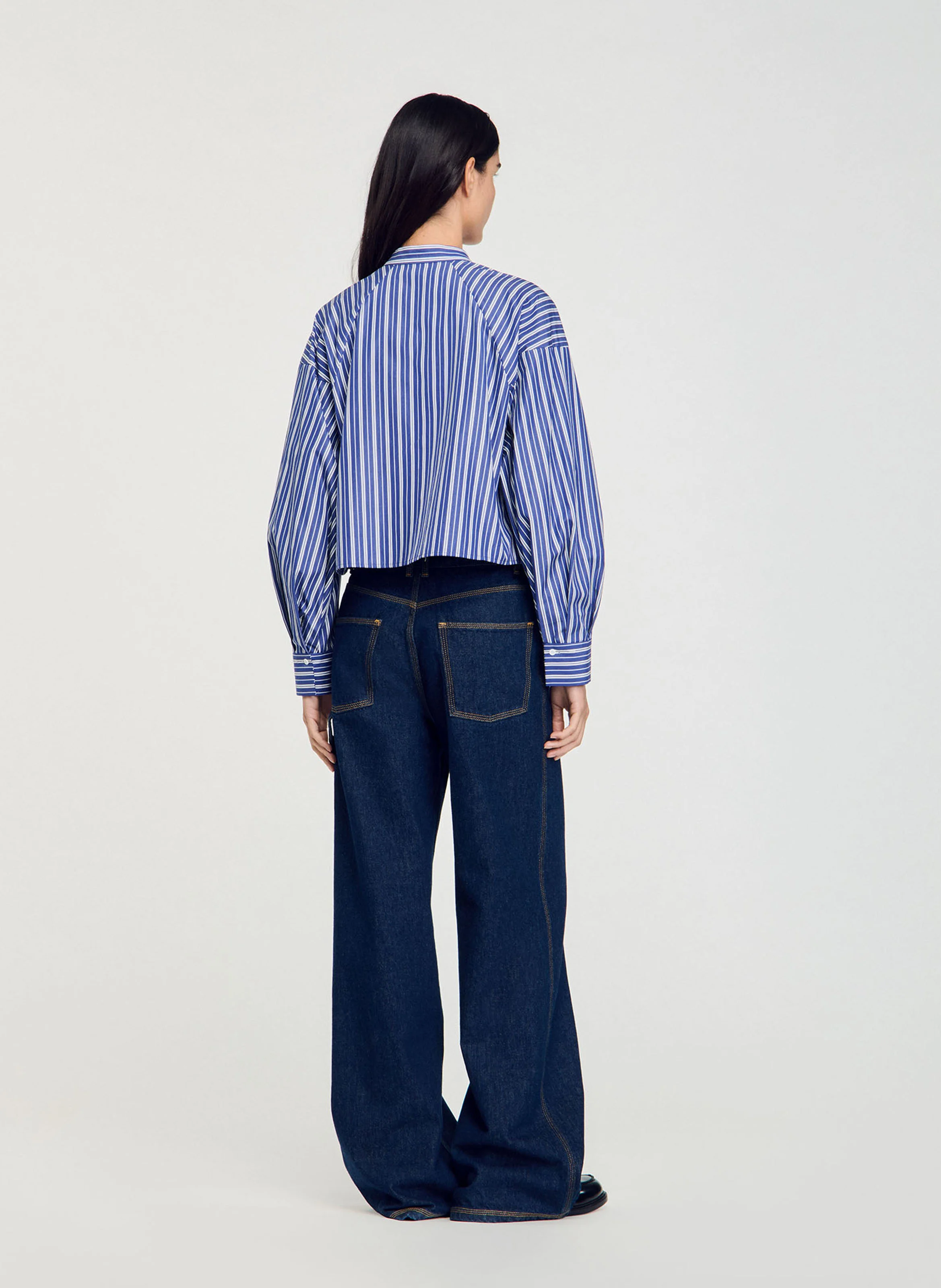 Chemise col rond en coton | Bleu
