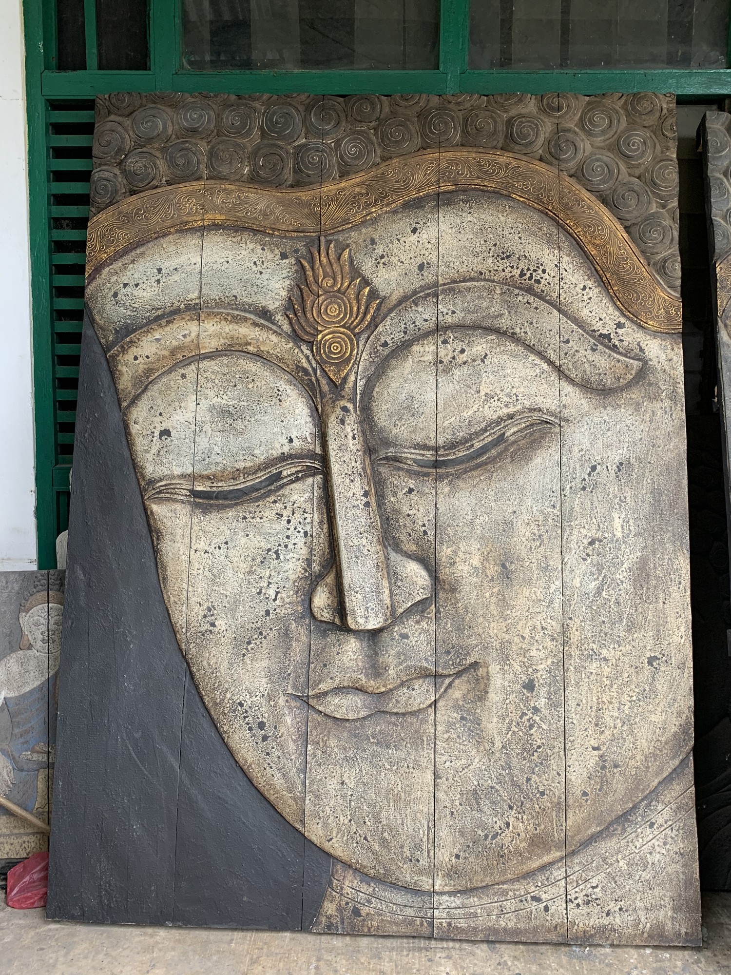 Wand-Paneel 'Buddha', schwarz / creme antik, B 150 cm, H 200 cm, T 5 cm von fischer's lagerhaus