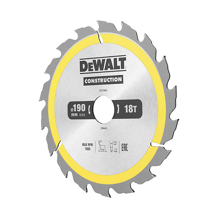 Lame scie circulaire construction TCT 190 x30 18T DEWALT