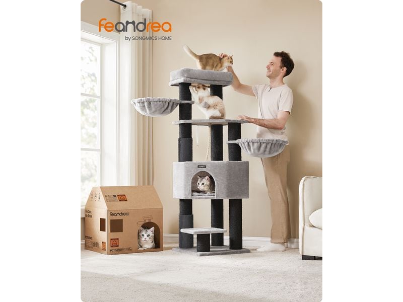Feandrea Kratzbaum für grosse Katzen 160 cm, Schwarz Kuscheliges Katzenhaus