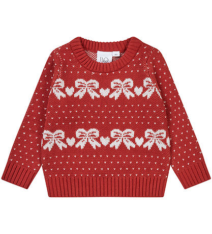 Fl?ss Bluse - Strik - Noe - R?d/Off White Bow