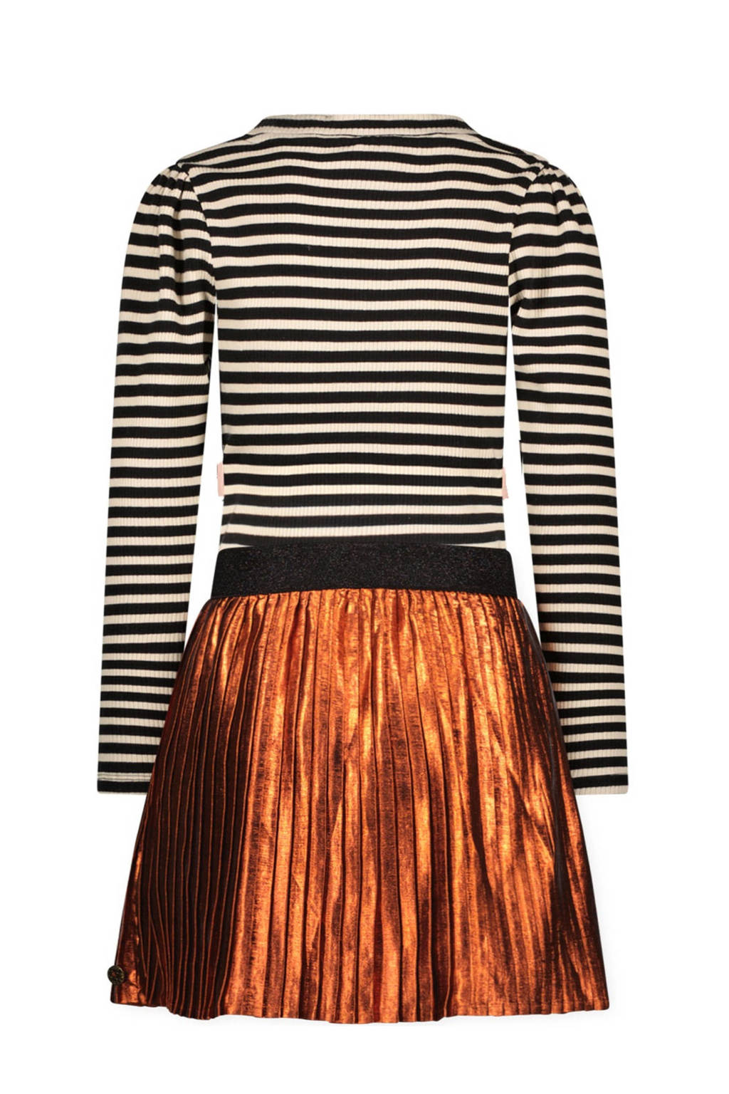 Like Flo gestreepte ribgebreide jurk Mira oranjebruin/zwart/offwhite