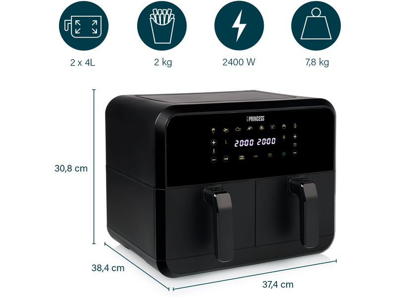 Princess Heissluft-Fritteuse 182068 Double Basket Airfryer Heissluftfritteuse mit Doppelkorb