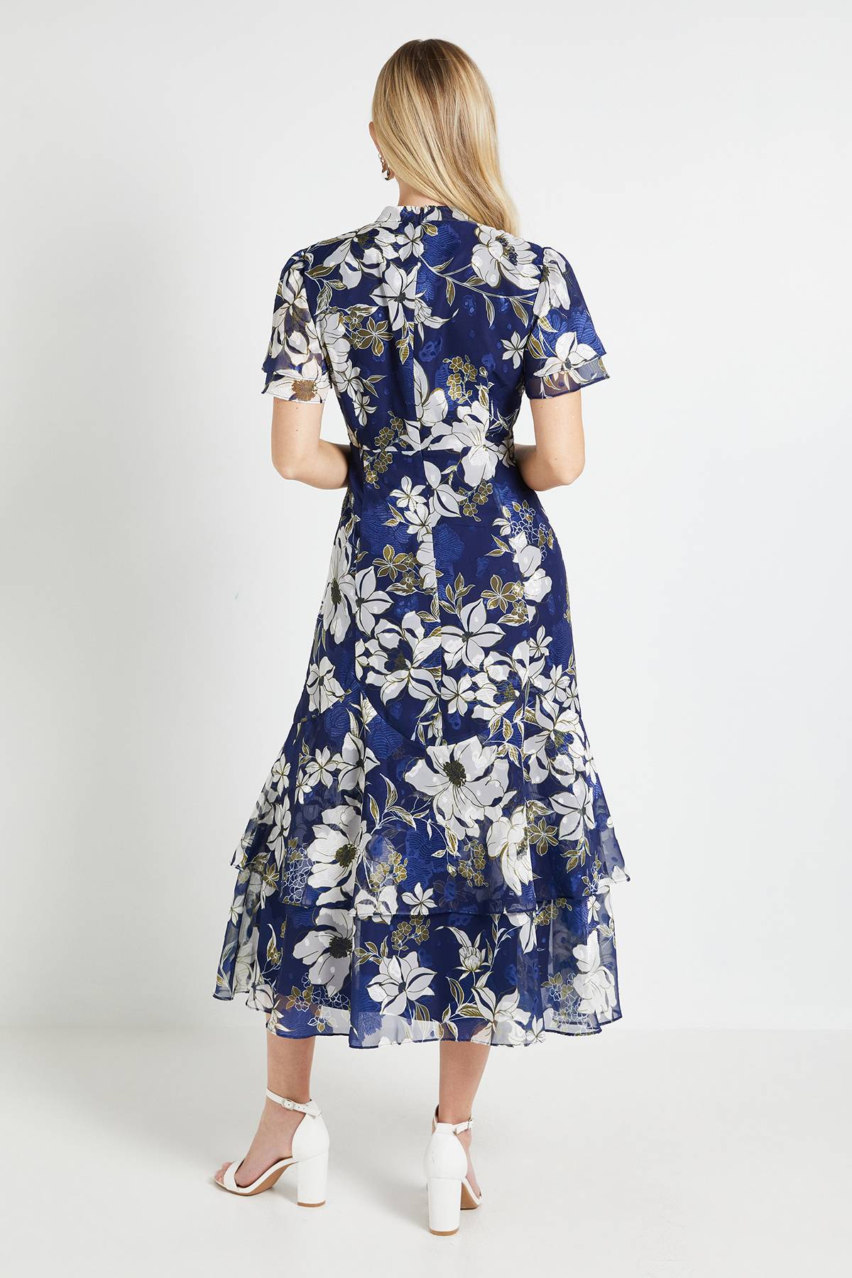 Wallis Robe Midi À Volants Et Imprimé Floral Dévoré Petite