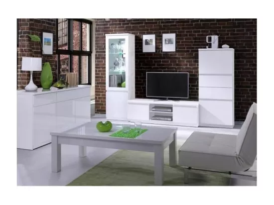 Vitrine Petit Modèle FABIO - Blanc Brillant avec LED - Style Design - 55 x 191 x 40 cm