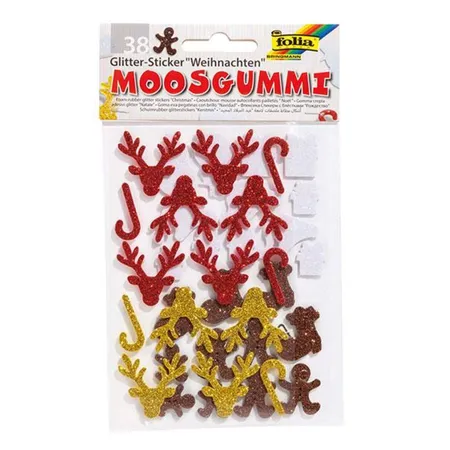 Folia Moosgummi Glitter Sticker, Weihnachten I, verschiedene Größen, 38 Stück