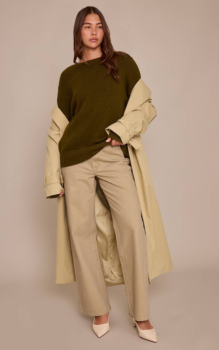 Kaki Cardigan Oversize Avec Liens Dans Le Dos