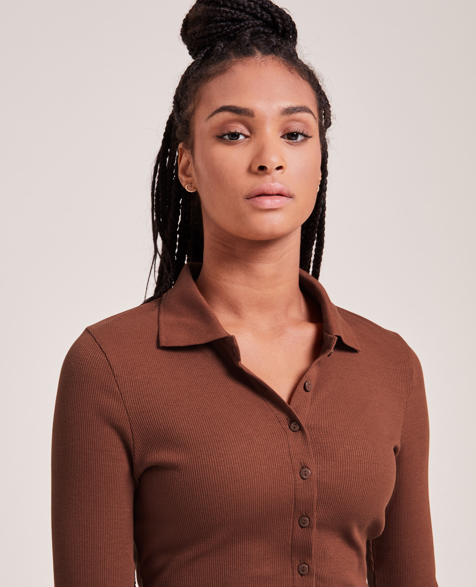 Top manches longues col polo - Orange