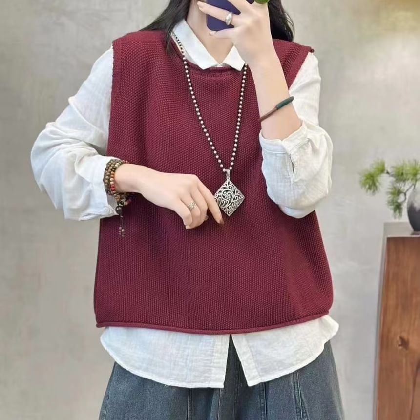 Mori Girls - Ronde hals effen trui vest
