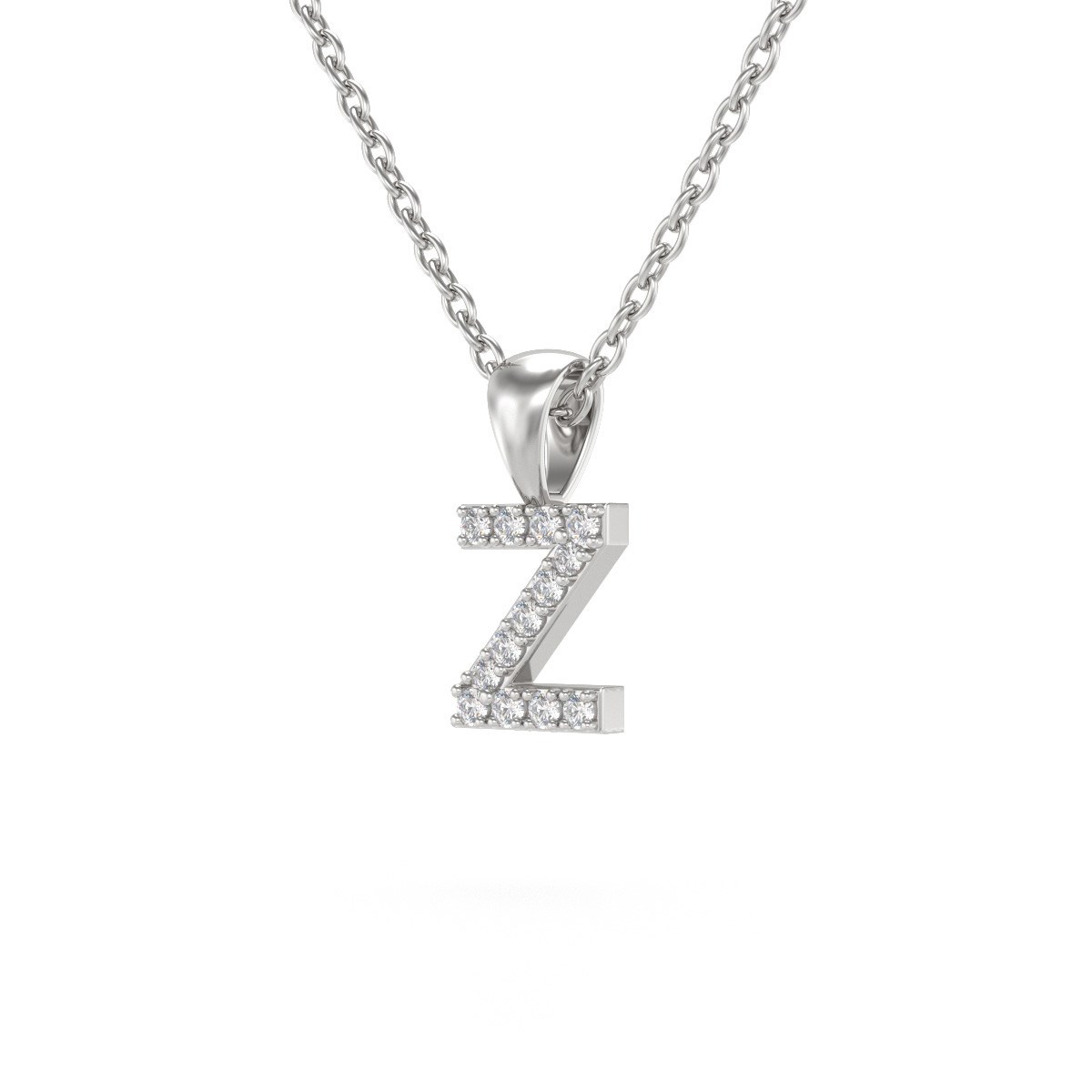 Collier Pendentif ADEN Lettre Z Or 750 Blanc Diamant Chaine Or 750 incluse 0.72grs