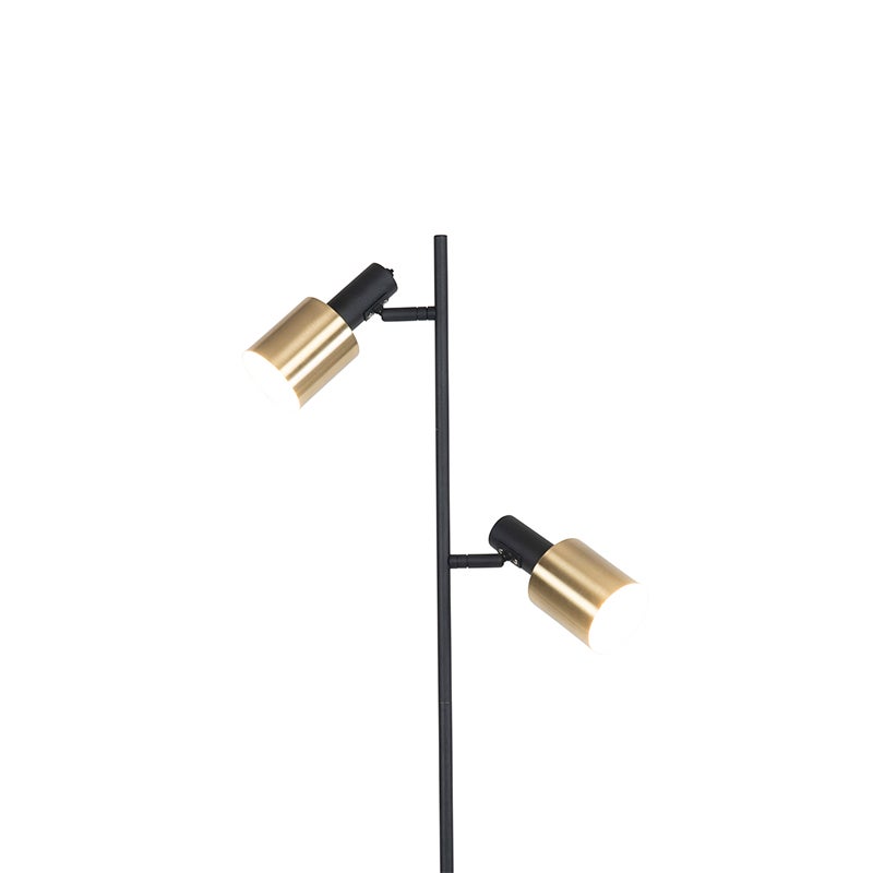 QAZQA - Moderne design vloerlamp, zwart met gouden en messing accenten, 2 lampen - Stijn, woonkamer en slaapkamer - staal, langwerpig - LED-compatibel, E27