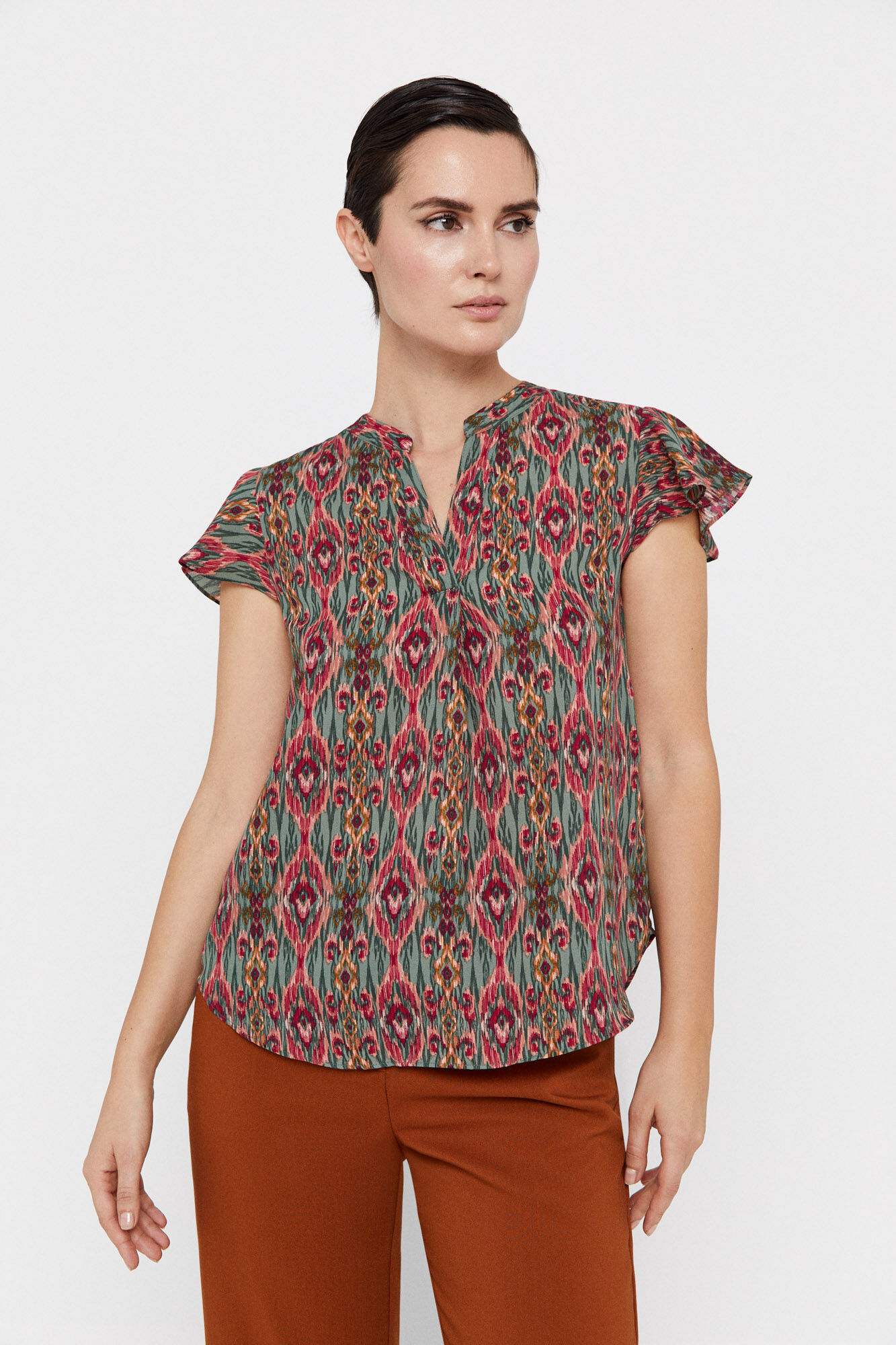 Blusa com mangas franzidas - Verde escuro