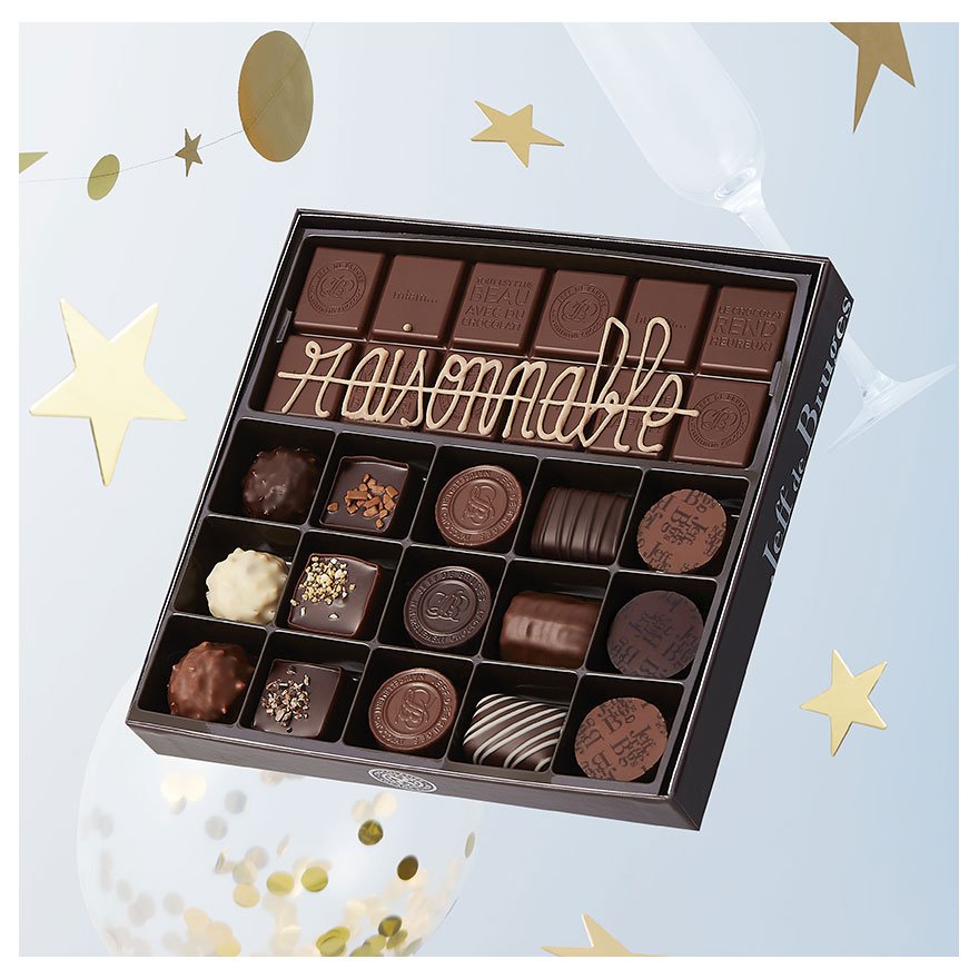 Boite nouvel an parme 15 chocolats assortis et tablette de chocolat lait ou noir