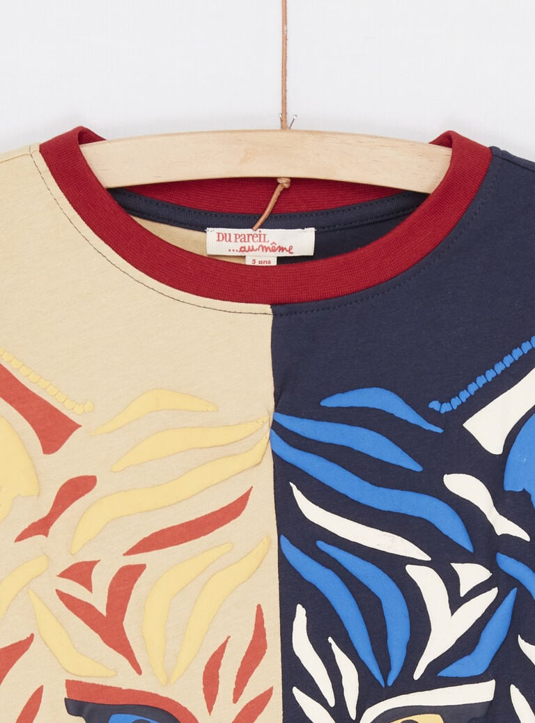 T-shirt colorblock multicolore à motif tête de tigre garçon