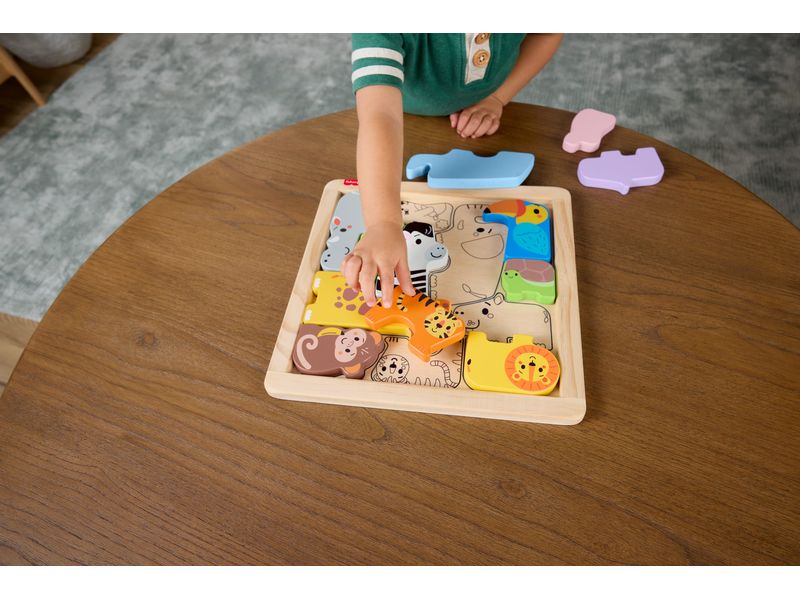 Fisher-Price 2-in-1 Tierwelt aus Holz 2-in-1 Holzpuzzle mit Tiermotiven, Formensortierspiel mit 13 Teilen für Kinder ab 2 Jahren