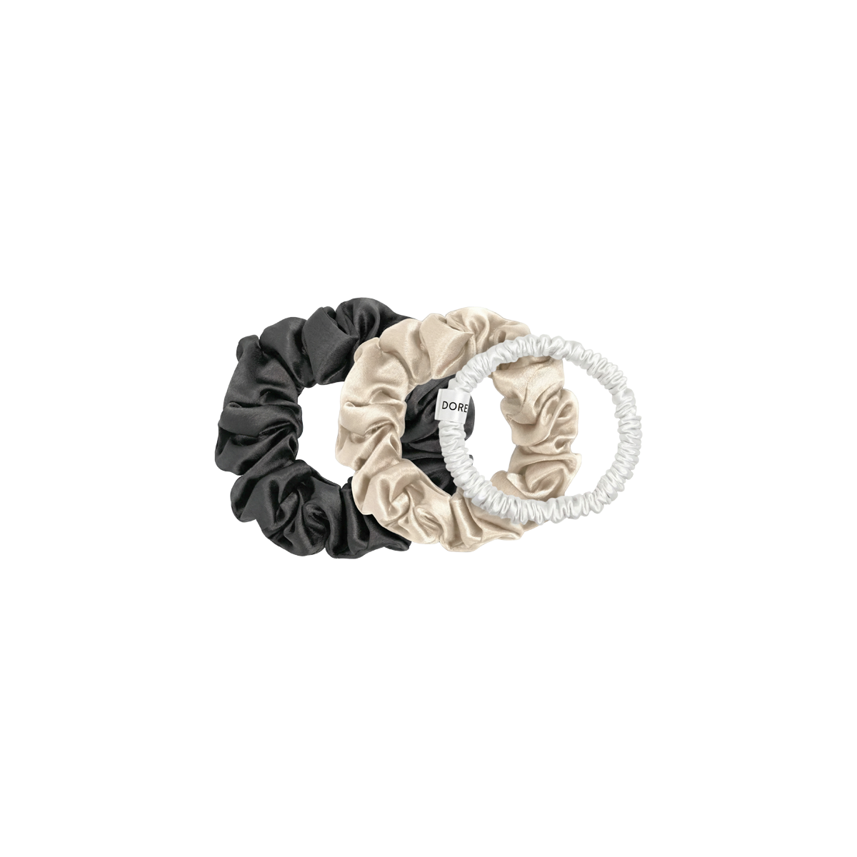 Scrunchie Set 3/2/1cm White, Champagne & Charcoal Multi