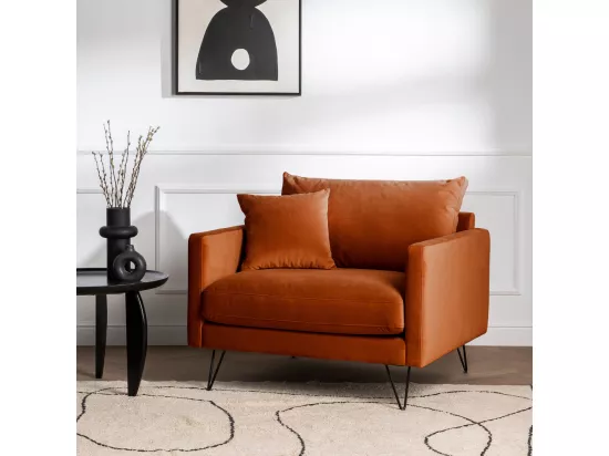 Villabon - Fauteuil XL en velours pieds épingles noirs : Couleur - Rouille