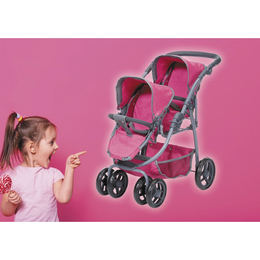 knorr toys® Zwillingspuppenwagen Milo - berry rosa