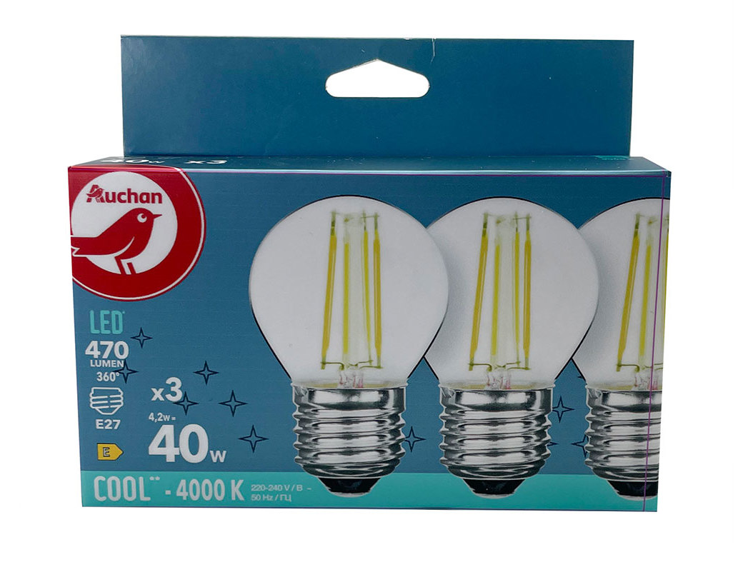 LÂMPADA LED MINI AUCHAN E27 40WEQ LUZ BRANCA 3UN