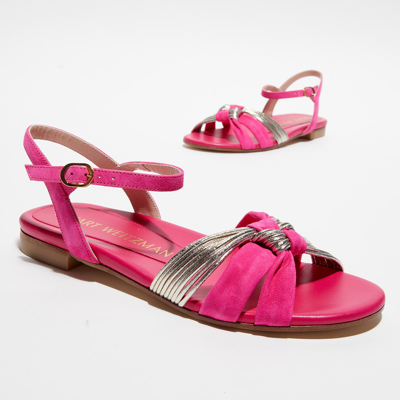 Stuart Weitzman Sandales en Cuir & Velours de Cuir Keana fuchsia/argenté