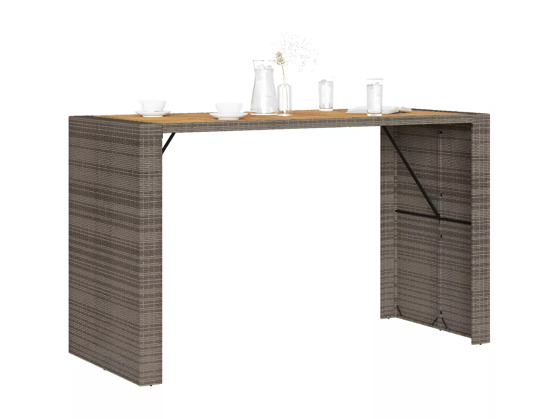 Prolenta Premium - Table de bar de jardin et dessus en bois acacia résine tressée