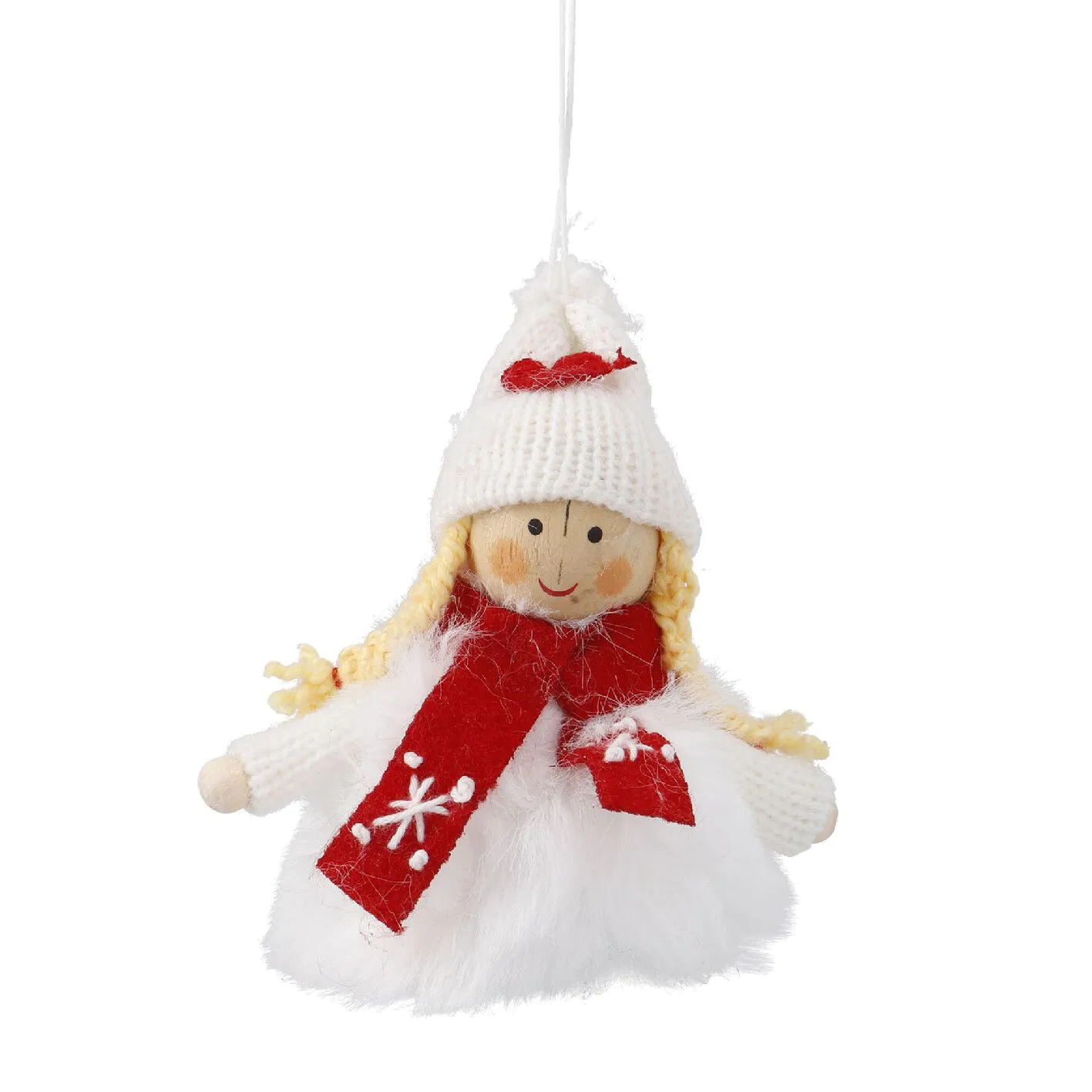 Anhänger Wichtel mit Schal, Mädchen/weiß/rot, 11 cm
