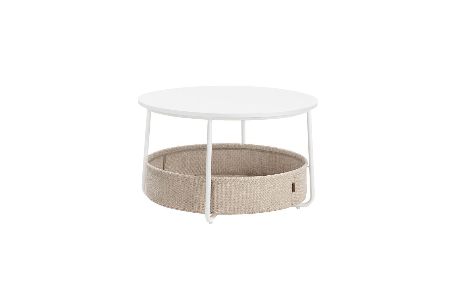 Couchtisch 75 x 45 cm, Beige/Weiss<br>Wohnzimmertisch mit Ablage & Korb