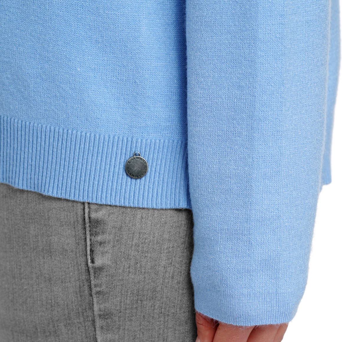 Gina Benotti Damen Strickpullover mit Buchstaben-Motiv hellblau