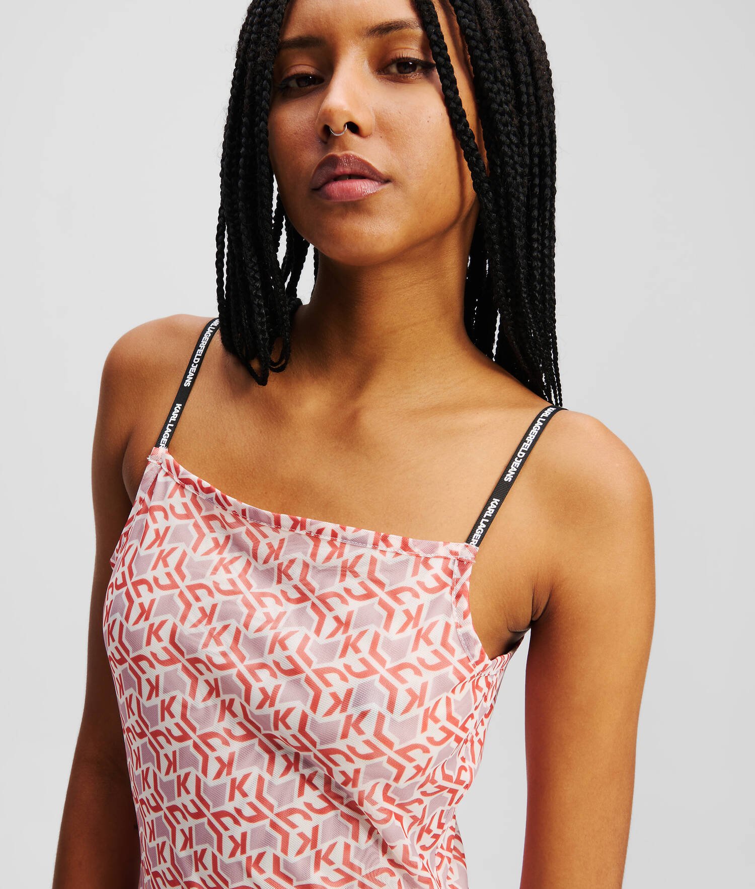 ROBE MAXI EN MESH AVEC MONOGRAM KLJ - Monogramme rouge sur toute la surface