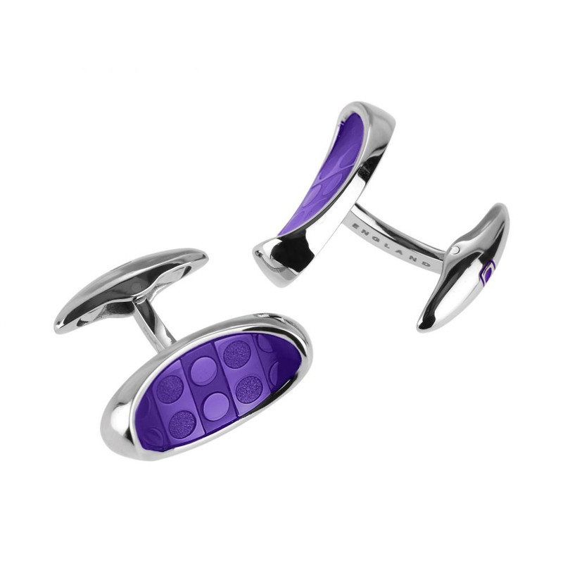 Boutons de manchette, Oval Thumb Print Purple, Polished Steel