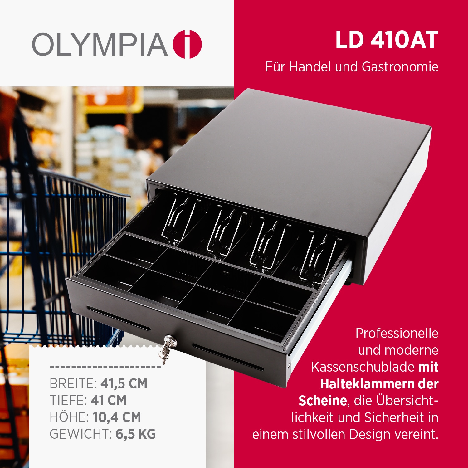 LD 410A Kassenschublade elektrisch Olympia Kassenkompatibel mit RJ11/12 Anschluss