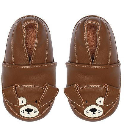 Melton Leder-Krabbelschuhe - Cocoa Brown m. Hund