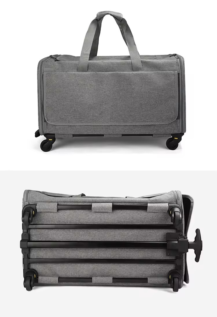 (72x38cm) Haustier Reise Trolley Transport Trage Tasche mit Rollen für Hunde / Katzen - Grau