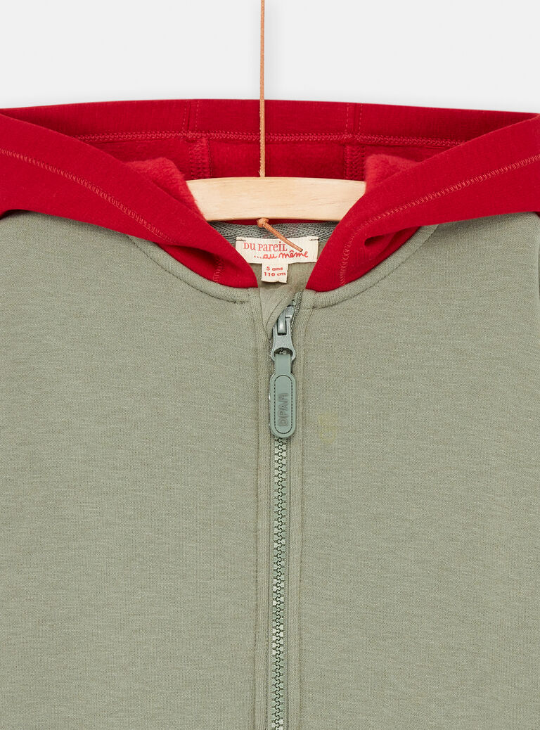 Gilet vert de gris et rouge pour garçon