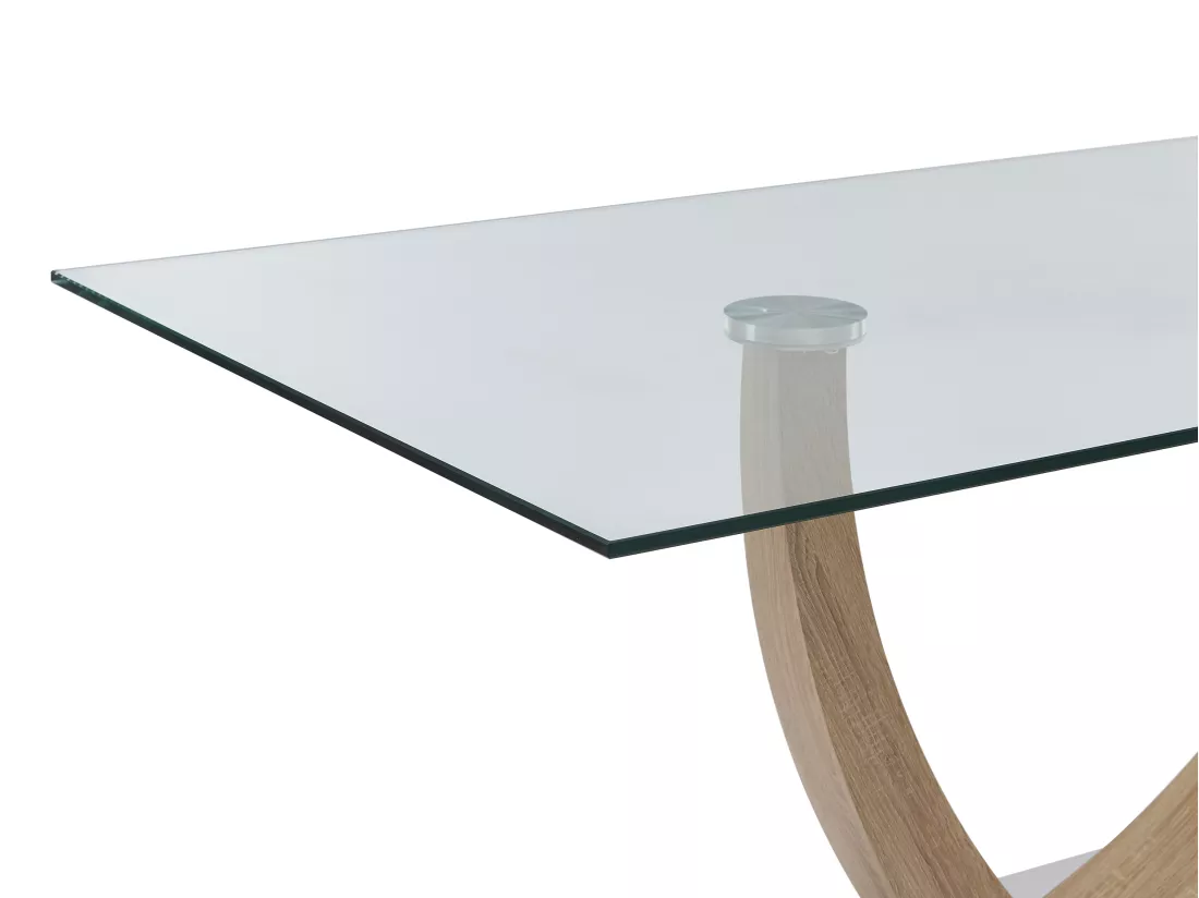 Table à manger 6 personnes en verre trempé, MDF et acier inoxydable - Naturel clair - MELODIE II