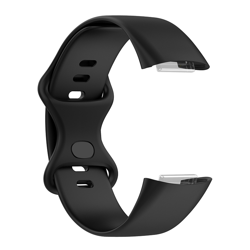 (Gr. S) Fitbit Charge 6 / 5 Silikon Armband (Gelenkumfang 156 - 198mm) - Schwarz